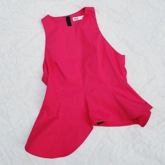 Zara Hot Pink Asymmetrical Peplum Blouse - Picture 2 of 4